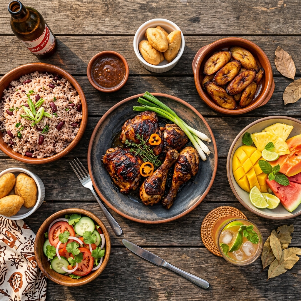Authentic Caribbean Food Spread